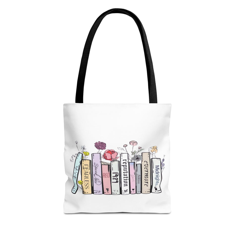 Swiftie album-themed tote bag, Books and flowers