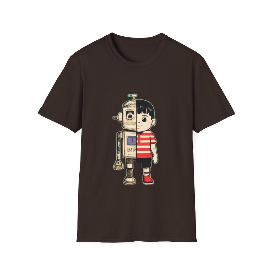 Half Robot Retro Kid T-Shirt for Gamer Enthusiasts  ---