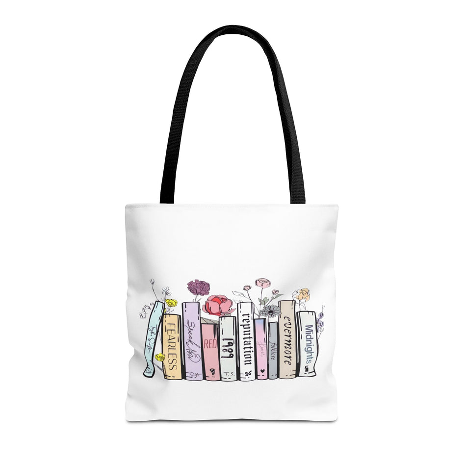 Swiftie album-themed tote bag, Books and flowers