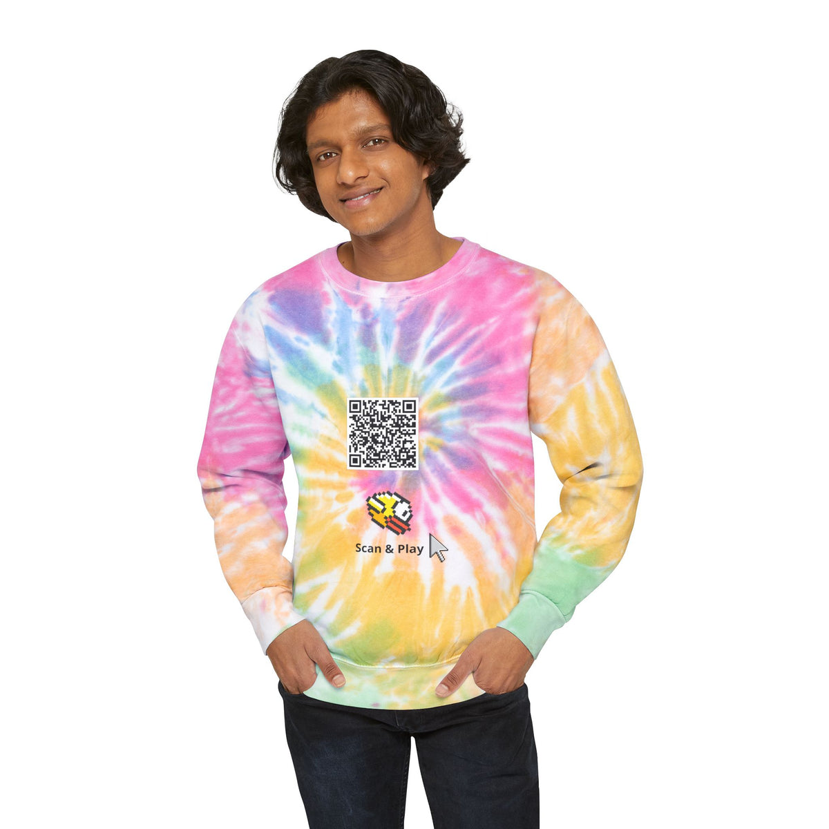 Scan & Play fluffy Bird Game Unisex Tie-Dye Sweatshirt
