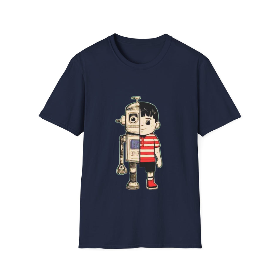 Half Robot Retro Kid T-Shirt for Gamer Enthusiasts ---