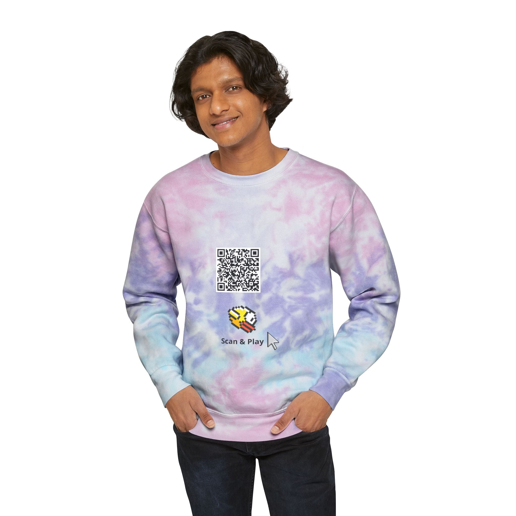 Scan & Play fluffy Bird Game Unisex Tie-Dye Sweatshirt
