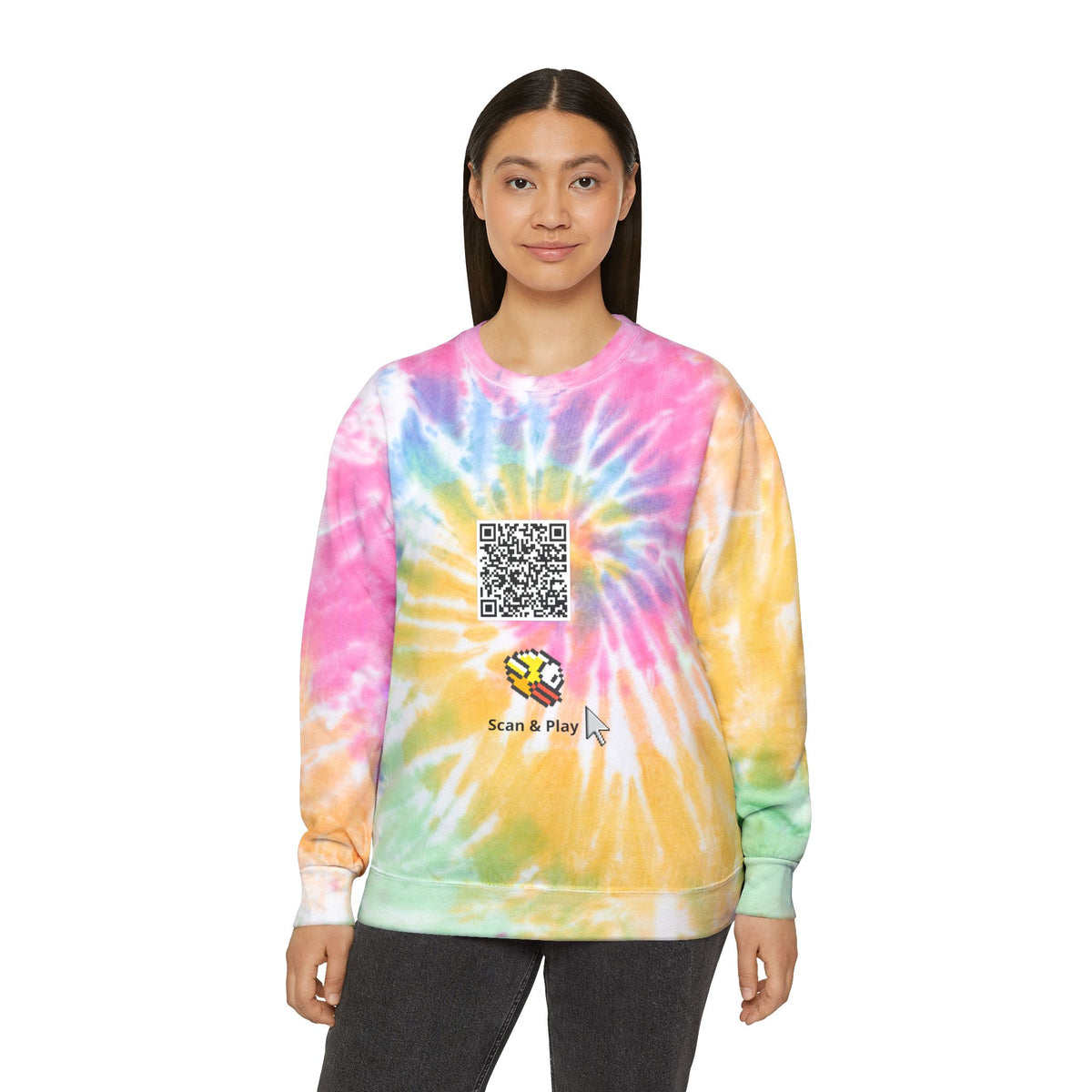 Scan & Play fluffy Bird Game Unisex Tie-Dye Sweatshirt
