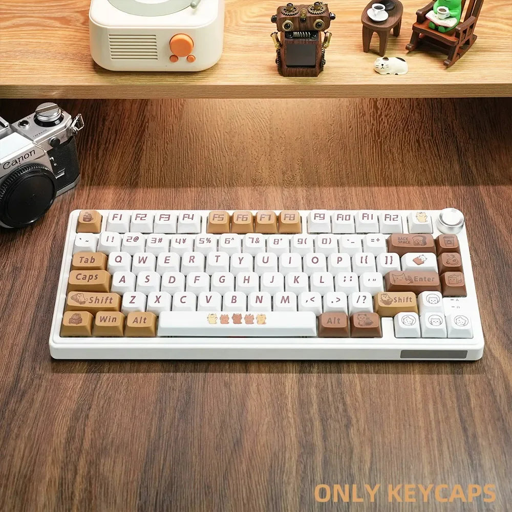 129 Keys Cute Coffee Cat Theme PBT Keycap DYE-SUB XDA Profile Customized Keycaps For Cherry MX Switch Gamer Mechanical Keyboards
