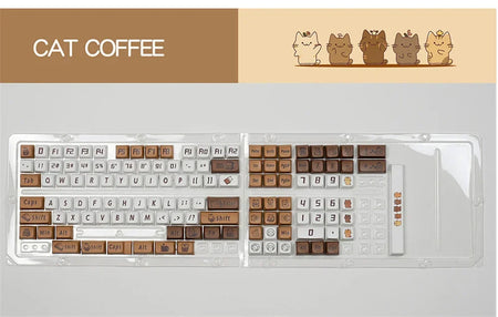 129 Keys Cute Coffee Cat Theme PBT Keycap DYE-SUB XDA Profile Customized Keycaps For Cherry MX Switch Gamer Mechanical Keyboards
