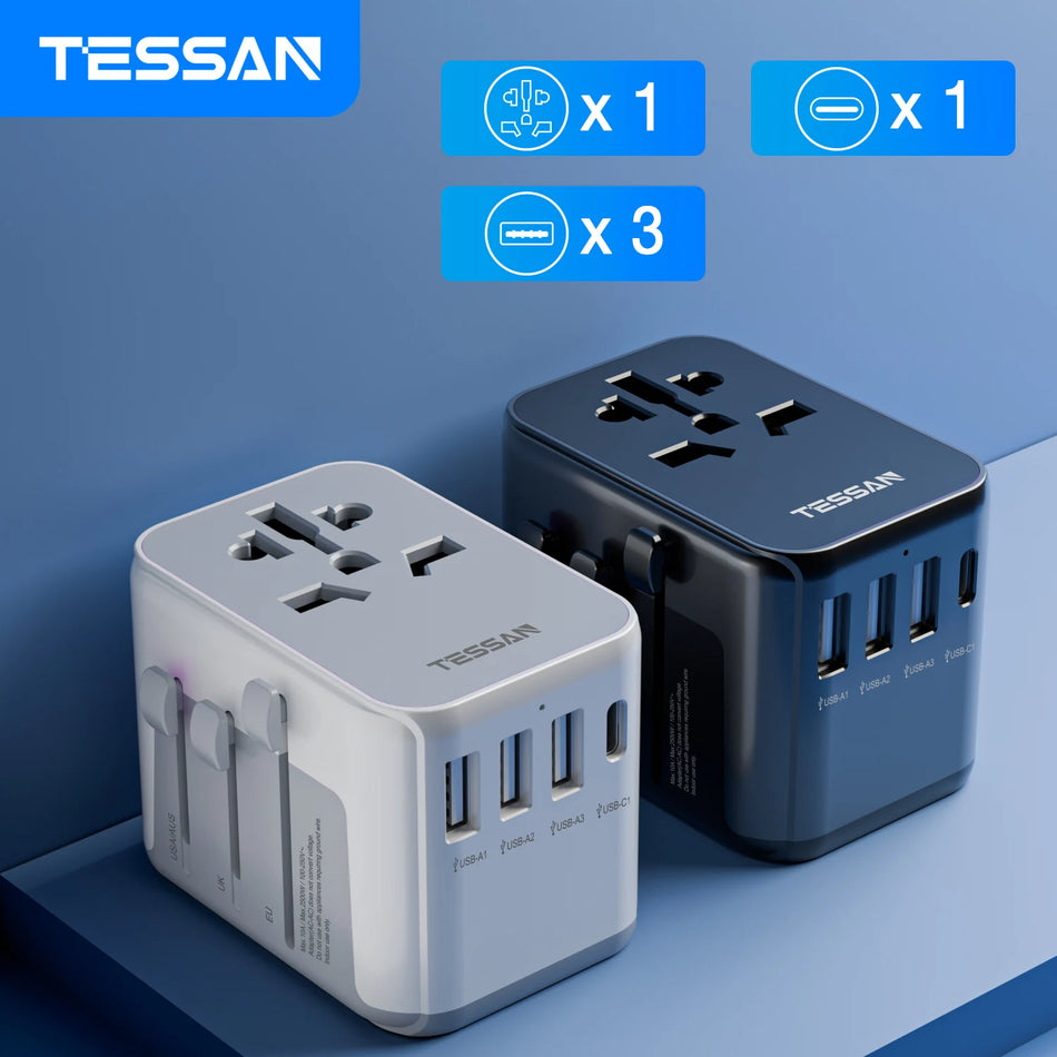 TESSAN Universal Travel Adapter with USB & Type-C for Worldwide Use