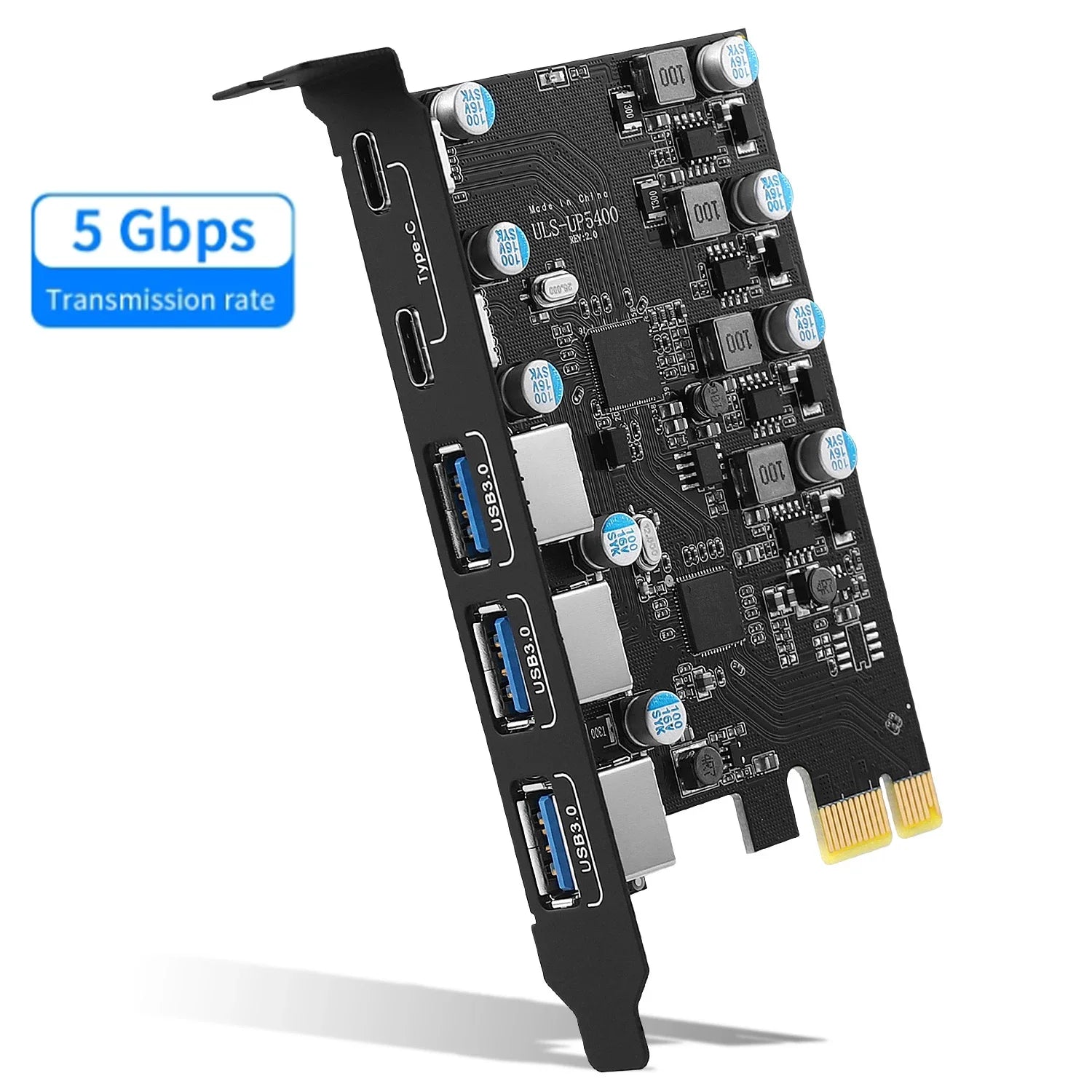 Expansion Card - 5Gbps USB 3.2, PCI-E Card Hub with USB-C & USB 3.0 Ports
