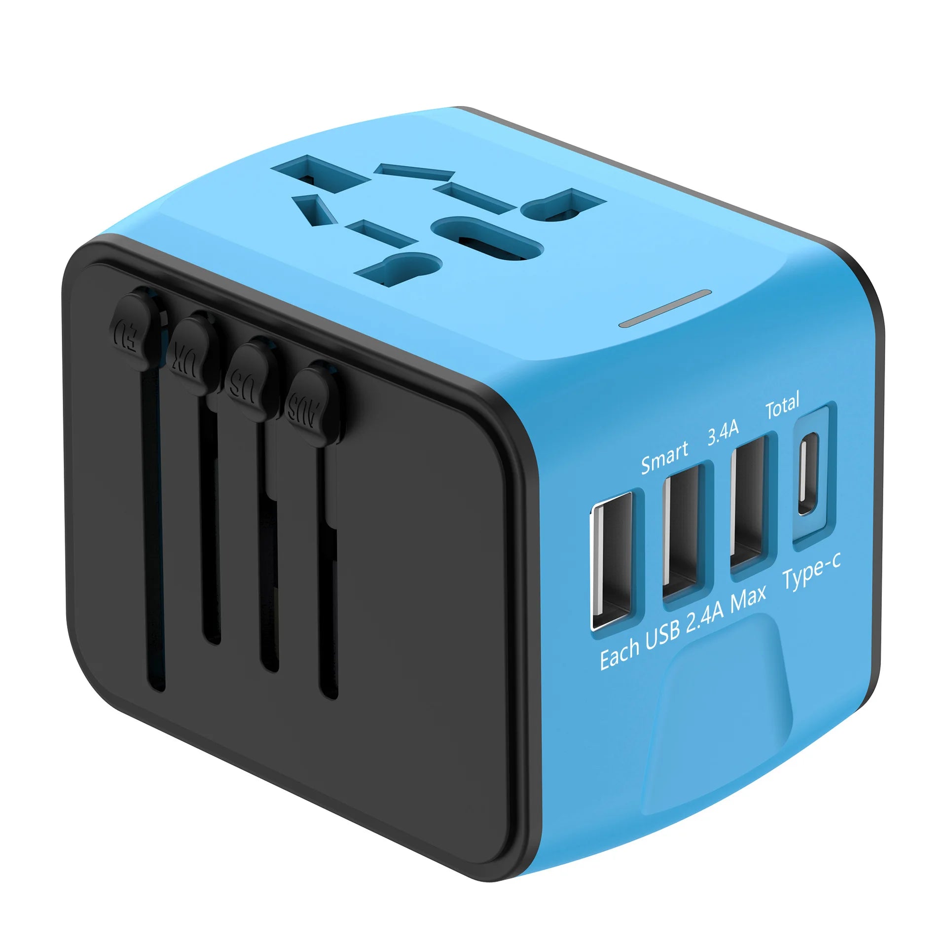 International Travel Adapter with 3 USB & Type-C Fast Charging Plugs
