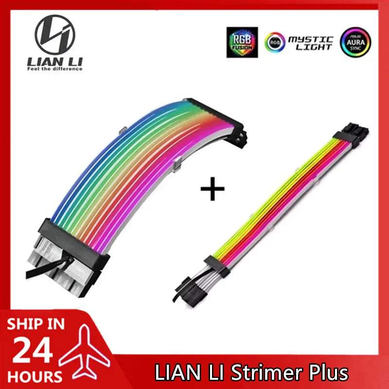 LIAN LI Strimer Plus RGB PSU Extension Cable 24Pin ATX Rainbow Noen Power Line+Triple 8Pin+GPU Dual 8Pin Cord 5V ARGB DIY Case