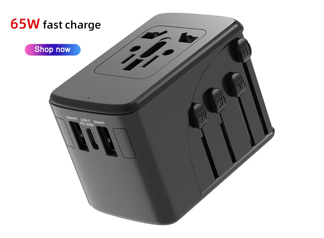 International Travel Adapter with 3 USB & Type-C Fast Charging Plugs
