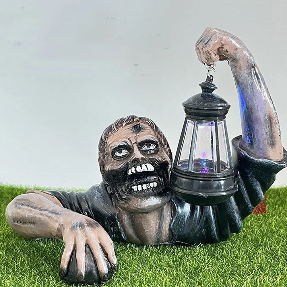 Halloween Outdoor Scary Led Lights Zombie Holding Lantern
