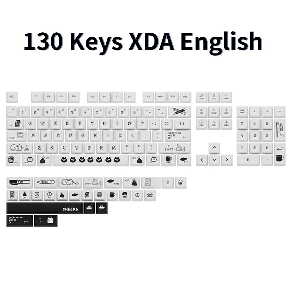 129 Keys Cute Coffee Cat Theme PBT Keycap DYE-SUB XDA Profile Customized Keycaps For Cherry MX Switch Gamer Mechanical Keyboards
