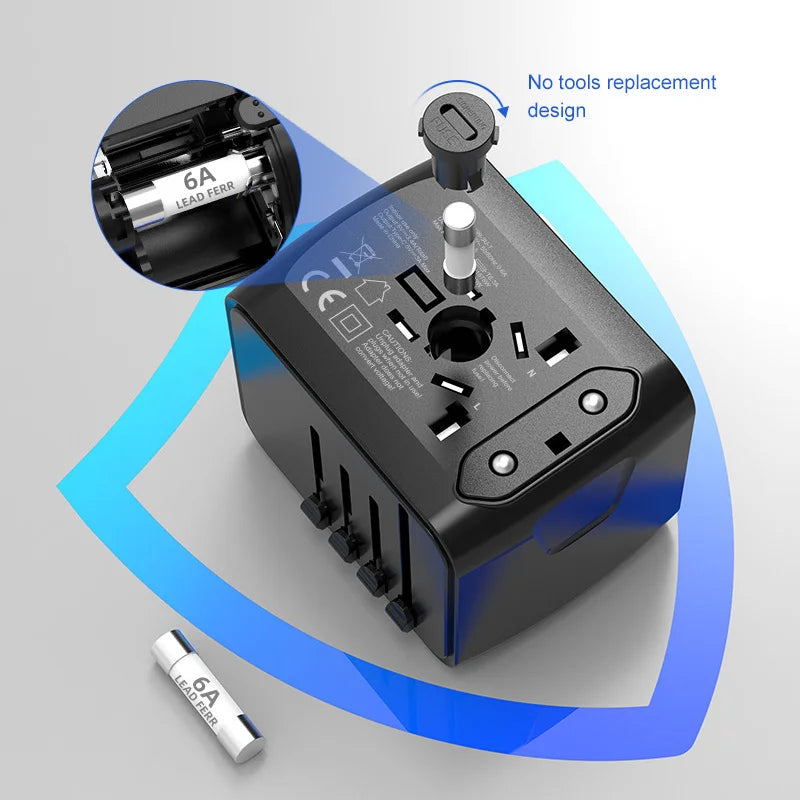 International Travel Adapter with 3 USB & Type-C Fast Charging Plugs
