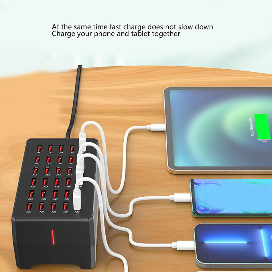 USB Charger Station - 150W 30-Port Smart Fast Charging Hub for Travel