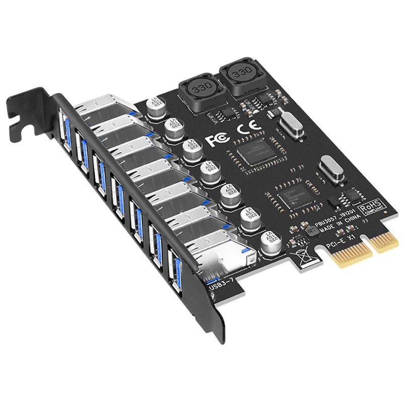 7-Port USB 3.0 PCI-E X1 Expansion Card with NEC Chip for Desktop PC
