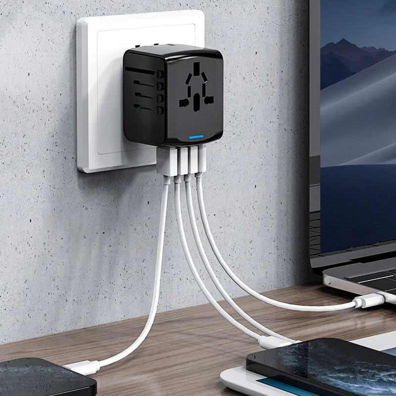 International Travel Adapter with 3 USB & Type-C Fast Charging Plugs
