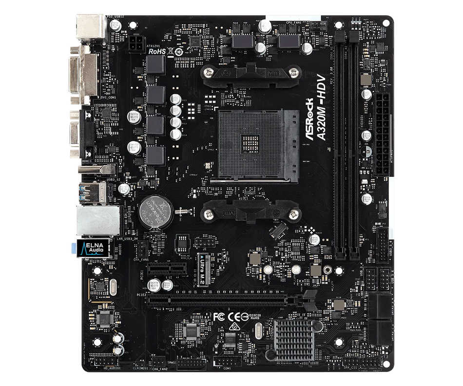 ASRock A320M-HDV R3.0 Micro ATX AM4 Motherboard for Ryzen CPUs
