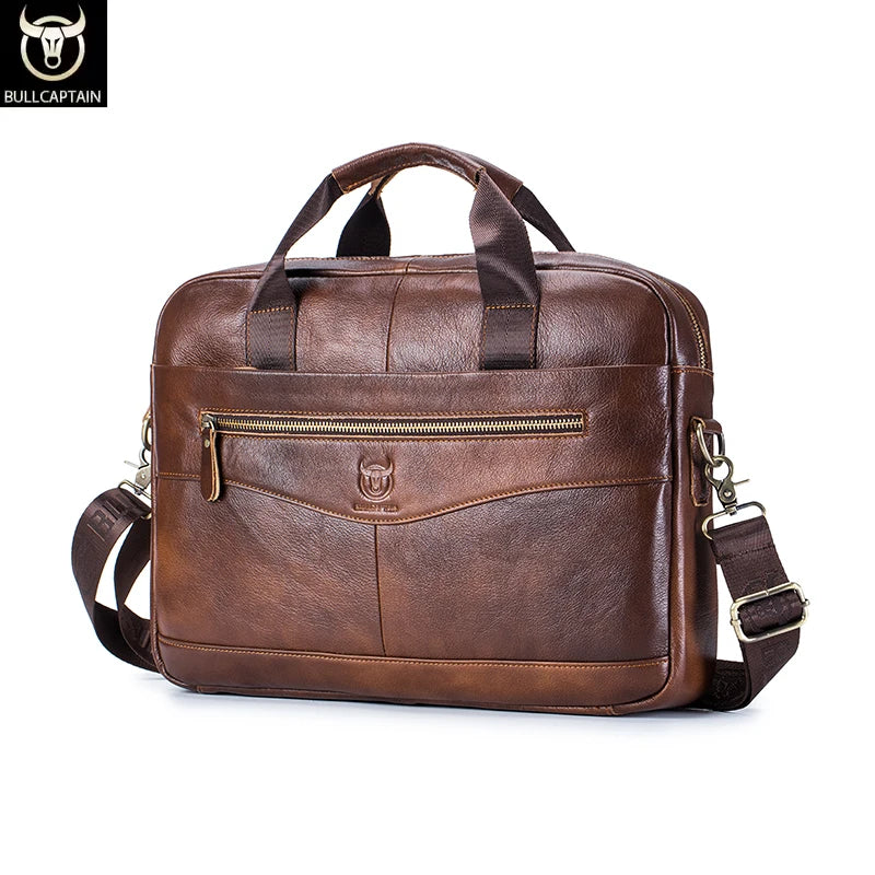 Mens Genuine Leather Briefcase Shoulder Bag for 14" Laptops