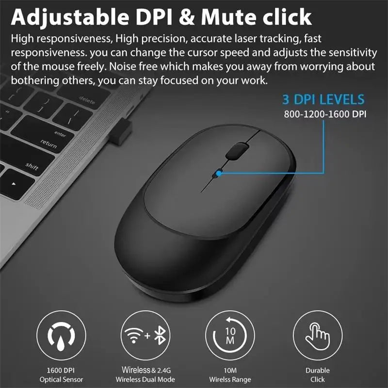 Bluetooth Wireless Mouse with Rechargeable USB
