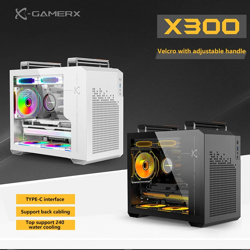 Power Train X300 MINI-ITX Handheld Computer Case Glass Side Transparent Case 240 Water Cooled MATX Desktop Small Host Case