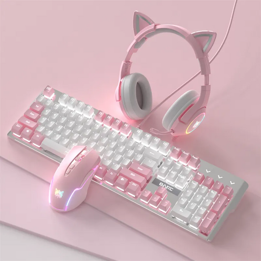 Blue Switch Red Switch 104 Key White Backlight Pink USB Interface Wired Mechanical Keyboard Mouse Headset Set For Laptop Desktop