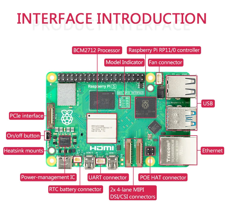 Raspberry Pi 5 Cortex-A76 with Linux 2GB 4GB 8GB Arm Board - USB3.0