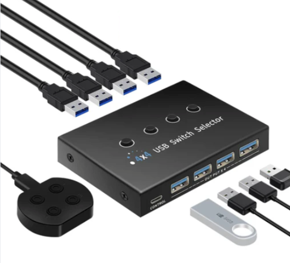 USB 3.0 KVM Switch, 4x4 Input-Output Hub for Laptop, Keyboard & More