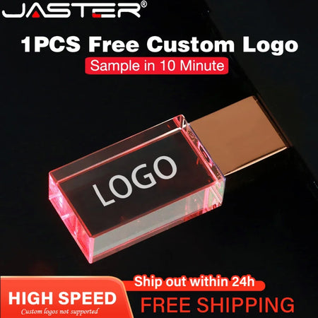 Custom Logo USB Crystal Flash Drive for 32GB, 64GB, &128GB
