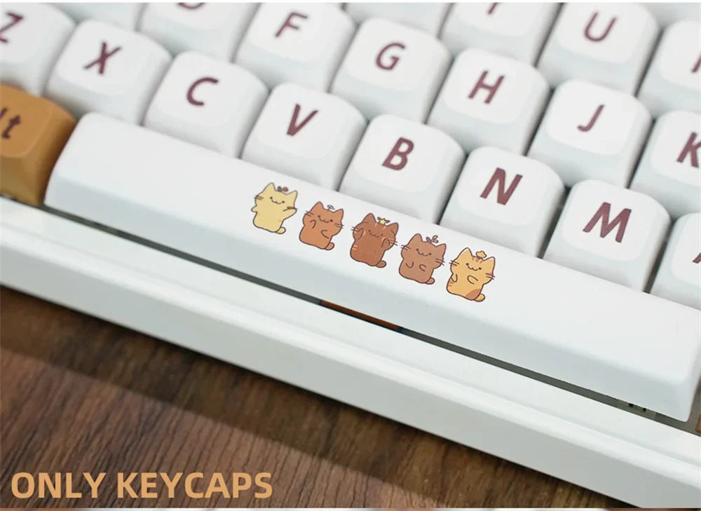 129 Keys Cute Coffee Cat Theme PBT Keycap DYE-SUB XDA Profile Customized Keycaps For Cherry MX Switch Gamer Mechanical Keyboards
