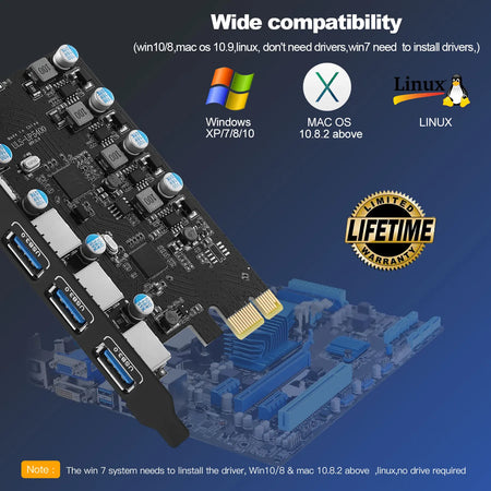 Expansion Card - 5Gbps USB 3.2, PCI-E Card Hub with USB-C & USB 3.0 Ports
