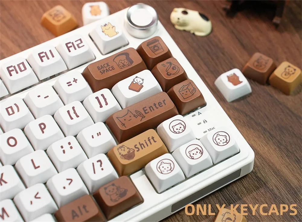 129 Keys Cute Coffee Cat Theme PBT Keycap DYE-SUB XDA Profile Customized Keycaps For Cherry MX Switch Gamer Mechanical Keyboards
